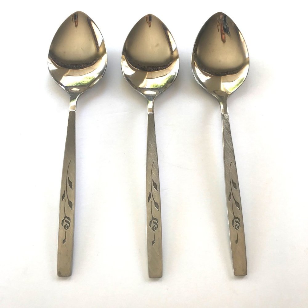 3 Oneidacraft Capistrano Soup TableSpoons MCM Stainless Steel Vintage